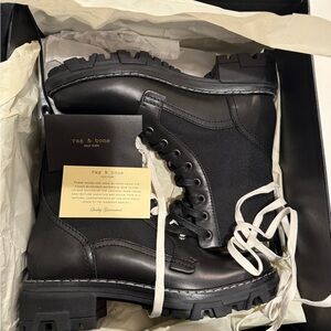 NEVER WORN Rag & Bone Black Lace-Up Boots “Shiloh”